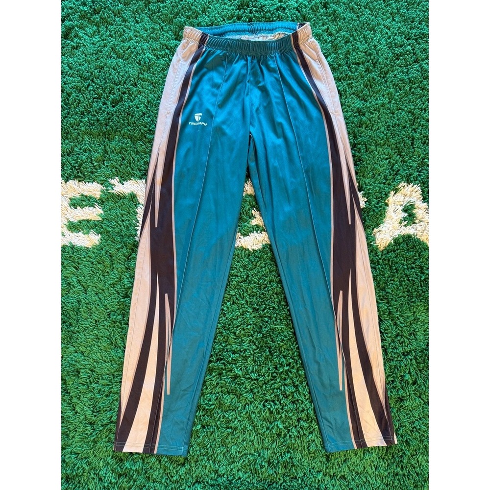Triumph Track Pants Mens Medium Teal Blue Good Graphic Side Stripe Activewear